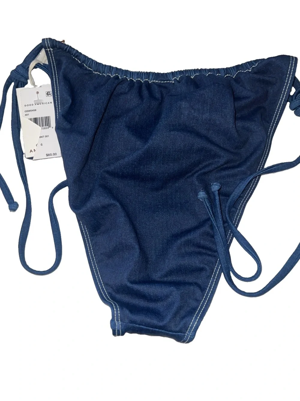 NWT Good American Swim Always Fits Tiny Ties Bikini Denim Look Bottom Sz. 6